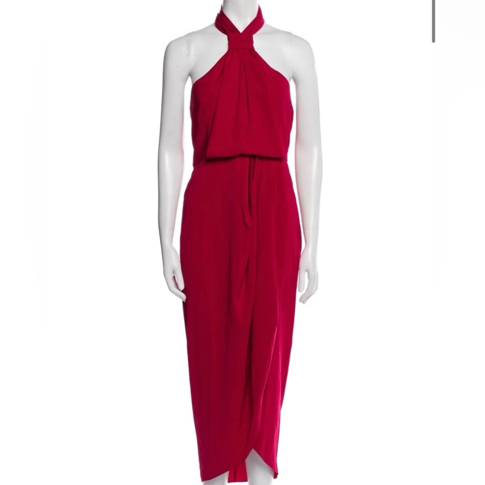 Shona Joy Knot Back Halter Red Dress Tulip Hem Sz 8